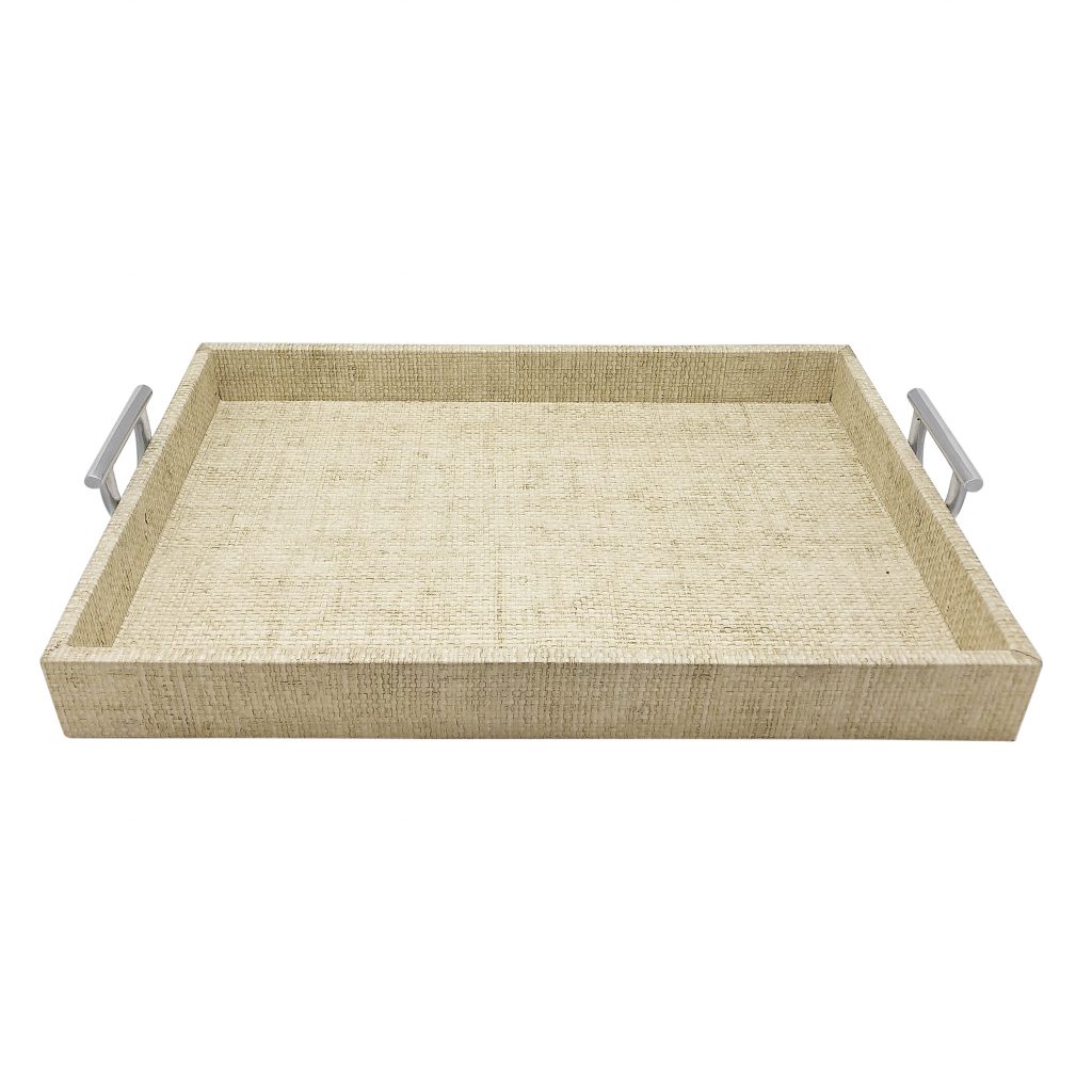 Faux Grass Cloth Tray With Metal Handles Matterns Floral   SKU 7050NA Mariposa Sand Faux Grasscloth Tray With Metal Handles 1024x1024 